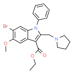 ChemSpider 2D Image | Ethyl 6-bromo-5-methoxy-1-phenyl-2-(1-pyrrolidinylmethyl)-1H-indole-3-carboxylate | C23H25BrN2O3