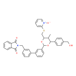 ChemSpider 2D Image | 2-{[3'-(4-[4-(Hydroxymethyl)phenyl]-5-methyl-6-{[(1-oxido-2-pyridinyl)sulfanyl]methyl}-1,3-dioxan-2-yl)-3-biphenylyl]methyl}-1H-isoindole-1,3(2H)-dione | C39H34N2O6S