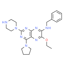 ChemSpider 2D Image | N-Benzyl-6-ethoxy-2-(1-piperazinyl)-4-(1-pyrrolidinyl)-7-pteridinamine | C23H30N8O