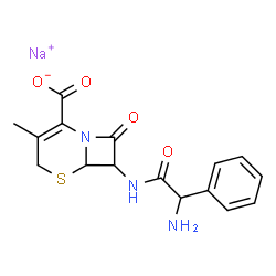 ChemSpider 2D Image | Sodium 7-{[amino(phenyl)acetyl]amino}-3-methyl-8-oxo-5-thia-1-azabicyclo[4.2.0]oct-2-ene-2-carboxylate | C16H16N3NaO4S