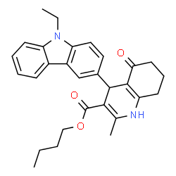 ChemSpider 2D Image | Butyl 4-(9-ethyl-9H-carbazol-3-yl)-2-methyl-5-oxo-1,4,5,6,7,8-hexahydro-3-quinolinecarboxylate | C29H32N2O3
