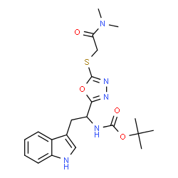ChemSpider 2D Image | 2-Methyl-2-propanyl [1-(5-{[2-(dimethylamino)-2-oxoethyl]sulfanyl}-1,3,4-oxadiazol-2-yl)-2-(1H-indol-3-yl)ethyl]carbamate | C21H27N5O4S