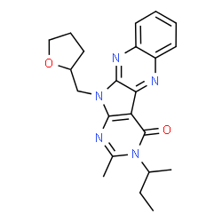 ChemSpider 2D Image | 3-sec-Butyl-2-methyl-11-(tetrahydro-2-furanylmethyl)-3,11-dihydro-4H-pyrimido[5',4':4,5]pyrrolo[2,3-b]quinoxalin-4-one | C22H25N5O2