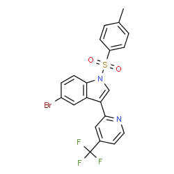 ChemSpider 2D Image | 5-Bromo-1-[(4-methylphenyl)sulfonyl]-3-[4-(trifluoromethyl)-2-pyridinyl]-1H-indole | C21H14BrF3N2O2S