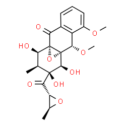 ChemSpider 2D Image | (1S,9S,10S,11S,12S,13S,14R)-11,12,14-Trihydroxy-7,9-dimethoxy-13-methyl-12-{[(2R,3S)-3-methyl-2-oxiranyl]carbonyl}-15-oxatetracyclo[8.4.1.0~1,10~.0~3,8~]pentadeca-3,5,7-trien-2-one | C21H24O9