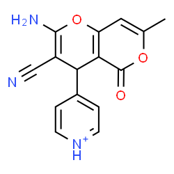 ChemSpider 2D Image | 4-(2-Amino-3-cyano-7-methyl-5-oxo-4H,5H-pyrano[4,3-b]pyran-4-yl)pyridinium | C15H12N3O3