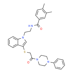 ChemSpider 2D Image | 3,4-Dimethyl-N-[2-(3-{[2-oxo-2-(4-phenyl-1-piperazinyl)ethyl]sulfanyl}-1H-indol-1-yl)ethyl]benzamide | C31H34N4O2S
