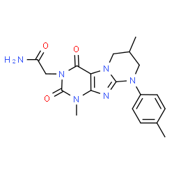 ChemSpider 2D Image | 2-[1,7-Dimethyl-9-(4-methylphenyl)-2,4-dioxo-1,4,6,7,8,9-hexahydropyrimido[2,1-f]purin-3(2H)-yl]acetamide | C19H22N6O3