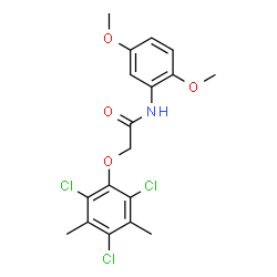 ChemSpider 2D Image | N-(2,5-Dimethoxyphenyl)-2-(2,4,6-trichloro-3,5-dimethylphenoxy)acetamide | C18H18Cl3NO4