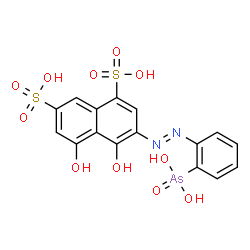 ChemSpider 2D Image | 3-[(E)-(2-Arsonophenyl)diazenyl]-4,5-dihydroxy-1,7-naphthalenedisulfonic acid | C16H13AsN2O11S2