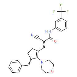 ChemSpider 2D Image | 3-[3-Benzylidene-2-(4-morpholinyl)-1-cyclopenten-1-yl]-2-cyano-N-[3-(trifluoromethyl)phenyl]acrylamide | C27H24F3N3O2