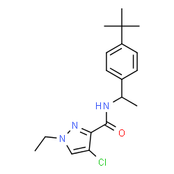 ChemSpider 2D Image | 4-Chloro-1-ethyl-N-{1-[4-(2-methyl-2-propanyl)phenyl]ethyl}-1H-pyrazole-3-carboxamide | C18H24ClN3O