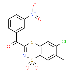 ChemSpider 2D Image | (6-Chloro-7-methyl-1,1-dioxido-1,4,2-benzodithiazin-3-yl)(3-nitrophenyl)methanone | C15H9ClN2O5S2