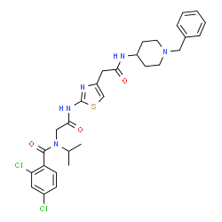 ChemSpider 2D Image | N-{2-[(4-{2-[(1-Benzyl-4-piperidinyl)amino]-2-oxoethyl}-1,3-thiazol-2-yl)amino]-2-oxoethyl}-2,4-dichloro-N-isopropylbenzamide | C29H33Cl2N5O3S
