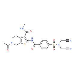 ChemSpider 2D Image | 6-Acetyl-2-({4-[bis(cyanomethyl)sulfamoyl]benzoyl}amino)-N-methyl-4,5,6,7-tetrahydrothieno[2,3-c]pyridine-3-carboxamide | C22H22N6O5S2