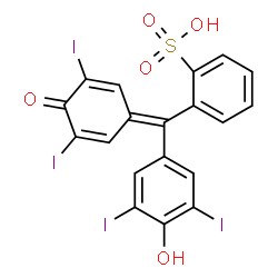 ChemSpider 2D Image | 2-[(3,5-Diiodo-4-oxo-2,5-cyclohexadien-1-ylidene)(4-hydroxy-3,5-diiodophenyl)methyl]benzenesulfonic acid | C19H10I4O5S