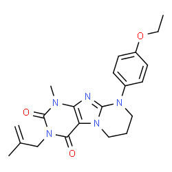 ChemSpider 2D Image | 9-(4-Ethoxyphenyl)-1-methyl-3-(2-methyl-2-propen-1-yl)-6,7,8,9-tetrahydropyrimido[2,1-f]purine-2,4(1H,3H)-dione | C21H25N5O3