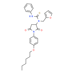 ChemSpider 2D Image | 1-(2-Furylmethyl)-1-{1-[4-(hexyloxy)phenyl]-2,5-dioxo-3-pyrrolidinyl}-3-phenylthiourea | C28H31N3O4S