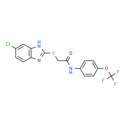 ChemSpider 2D Image | 2-[(6-Chloro-1H-benzimidazol-2-yl)sulfanyl]-N-[4-(trifluoromethoxy)phenyl]acetamide | C16H11ClF3N3O2S