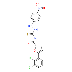 ChemSpider 2D Image | 5-(2,3-Dichlorophenyl)-N-{[2-(4-nitrophenyl)hydrazino]carbonothioyl}-2-furamide | C18H12Cl2N4O4S
