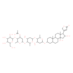 ChemSpider 2D Image | 3-{[Hexopyranosyl-(1->4)-3-O-acetyl-2,6-dideoxyhexopyranosyl-(1->4)-2,6-dideoxyhexopyranosyl-(1->4)-2,6-dideoxyhexopyranosyl]oxy}-14,16-dihydroxycard-20(22)-enolide | C49H76O20