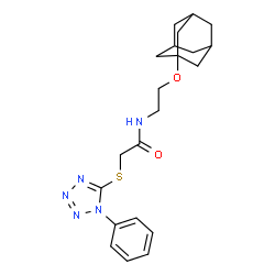 ChemSpider 2D Image | N-[2-(Adamantan-1-yloxy)ethyl]-2-[(1-phenyl-1H-tetrazol-5-yl)sulfanyl]acetamide | C21H27N5O2S