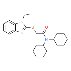ChemSpider 2D Image | N,N-Dicyclohexyl-2-[(1-ethyl-1H-benzimidazol-2-yl)sulfanyl]acetamide | C23H33N3OS