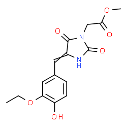 ChemSpider 2D Image | Methyl [4-(3-ethoxy-4-hydroxybenzylidene)-2,5-dioxo-1-imidazolidinyl]acetate | C15H16N2O6