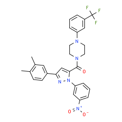 ChemSpider 2D Image | [3-(3,4-Dimethylphenyl)-1-(3-nitrophenyl)-1H-pyrazol-5-yl]{4-[3-(trifluoromethyl)phenyl]-1-piperazinyl}methanone | C29H26F3N5O3