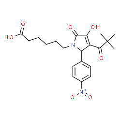ChemSpider 2D Image | 6-[3-(2,2-Dimethylpropanoyl)-4-hydroxy-2-(4-nitrophenyl)-5-oxo-2,5-dihydro-1H-pyrrol-1-yl]hexanoic acid | C21H26N2O7