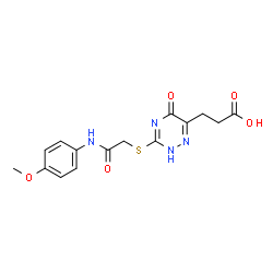 ChemSpider 2D Image | 3-[3-({2-[(4-Methoxyphenyl)amino]-2-oxoethyl}sulfanyl)-5-oxo-2,5-dihydro-1,2,4-triazin-6-yl]propanoic acid | C15H16N4O5S