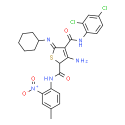 ChemSpider 2D Image | (5Z)-3-Amino-5-(cyclohexylimino)-N~4~-(2,4-dichlorophenyl)-N~2~-(4-methyl-2-nitrophenyl)-2,5-dihydro-2,4-thiophenedicarboxamide | C25H25Cl2N5O4S