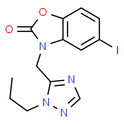ChemSpider 2D Image | 5-Iodo-3-[(1-propyl-1H-1,2,4-triazol-5-yl)methyl]-1,3-benzoxazol-2(3H)-one | C13H13IN4O2