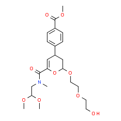 ChemSpider 2D Image | Methyl 4-{6-[(2,2-dimethoxyethyl)(methyl)carbamoyl]-2-[2-(2-hydroxyethoxy)ethoxy]-3,4-dihydro-2H-pyran-4-yl}benzoate | C23H33NO9