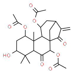 ChemSpider 2D Image | 3-Hydroxy-6,15-dioxokaur-16-ene-1,7,11-triyl triacetate | C26H34O9