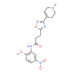 ChemSpider 2D Image | N-(2-Methoxy-5-nitrophenyl)-3-[3-(1-methyl-1,2,3,6-tetrahydro-4-pyridinyl)-1,2,4-oxadiazol-5-yl]propanamide | C18H21N5O5