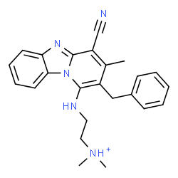 ChemSpider 2D Image | 2-[(2-Benzyl-4-cyano-3-methylpyrido[1,2-a]benzimidazol-1-yl)amino]-N,N-dimethylethanaminium | C24H26N5