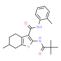 ChemSpider 2D Image | 2-[(2,2-Dimethylpropanoyl)amino]-6-methyl-N-(2-methylphenyl)-4,5,6,7-tetrahydro-1-benzothiophene-3-carboxamide | C22H28N2O2S