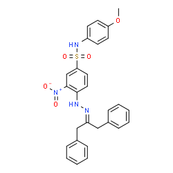 ChemSpider 2D Image | 4-[2-(1,3-Diphenyl-2-propanylidene)hydrazino]-N-(4-methoxyphenyl)-3-nitrobenzenesulfonamide | C28H26N4O5S
