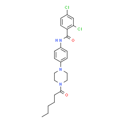 ChemSpider 2D Image | 2,4-Dichloro-N-[4-(4-hexanoyl-1-piperazinyl)phenyl]benzamide | C23H27Cl2N3O2
