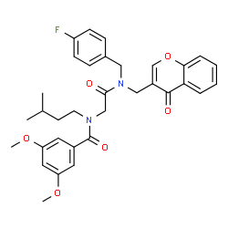 ChemSpider 2D Image | N-(2-{(4-Fluorobenzyl)[(4-oxo-4H-chromen-3-yl)methyl]amino}-2-oxoethyl)-3,5-dimethoxy-N-(3-methylbutyl)benzamide | C33H35FN2O6