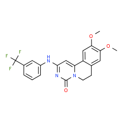 ChemSpider 2D Image | 9,10-Dimethoxy-2-{[3-(trifluoromethyl)phenyl]amino}-6,7-dihydro-4H-pyrimido[6,1-a]isoquinolin-4-one | C21H18F3N3O3