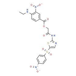 ChemSpider 2D Image | 2-({5-[(4-Nitrophenyl)sulfonyl]-1,3-thiazol-2-yl}amino)-2-oxoethyl 4-(ethylamino)-3-nitrobenzoate | C20H17N5O9S2