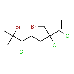 ChemSpider 2D Image | 7-Bromo-3-(bromomethyl)-2,3,6-trichloro-7-methyl-1-octene | C10H15Br2Cl3