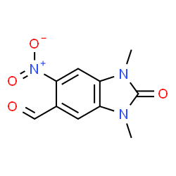ChemSpider 2D Image | 1,3-Dimethyl-6-nitro-2-oxo-2,3-dihydro-1H-benzimidazole-5-carbaldehyde | C10H9N3O4