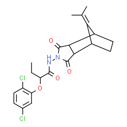 ChemSpider 2D Image | 2-(2,5-Dichlorophenoxy)-N-(10-isopropylidene-3,5-dioxo-4-azatricyclo[5.2.1.0~2,6~]dec-4-yl)butanamide | C22H24Cl2N2O4