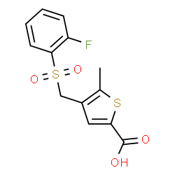 ChemSpider 2D Image | 4-{[(2-Fluorophenyl)sulfonyl]methyl}-5-methyl-2-thiophenecarboxylic acid | C13H11FO4S2