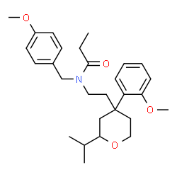 ChemSpider 2D Image | N-{2-[2-Isopropyl-4-(2-methoxyphenyl)tetrahydro-2H-pyran-4-yl]ethyl}-N-(4-methoxybenzyl)propanamide | C28H39NO4
