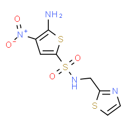 ChemSpider 2D Image | 5-Amino-4-nitro-N-(1,3-thiazol-2-ylmethyl)-2-thiophenesulfonamide | C8H8N4O4S3
