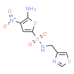 ChemSpider 2D Image | 5-Amino-4-nitro-N-(1,3-thiazol-4-ylmethyl)-2-thiophenesulfonamide | C8H8N4O4S3